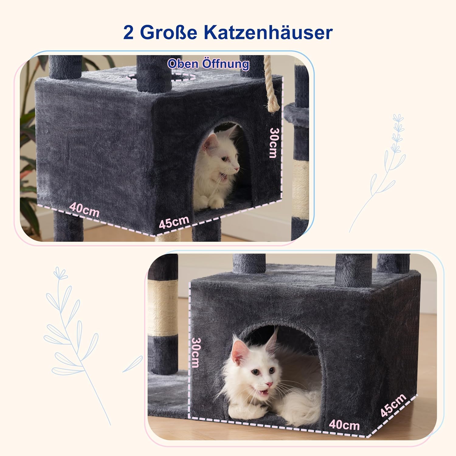 Thumbnail 4 de Gitelsnour Kratzbaum groß 174 cm (Rauchgrau) mit Hängematte, 2 Sitzstangen und 15 Kratzstangen – GCT033G