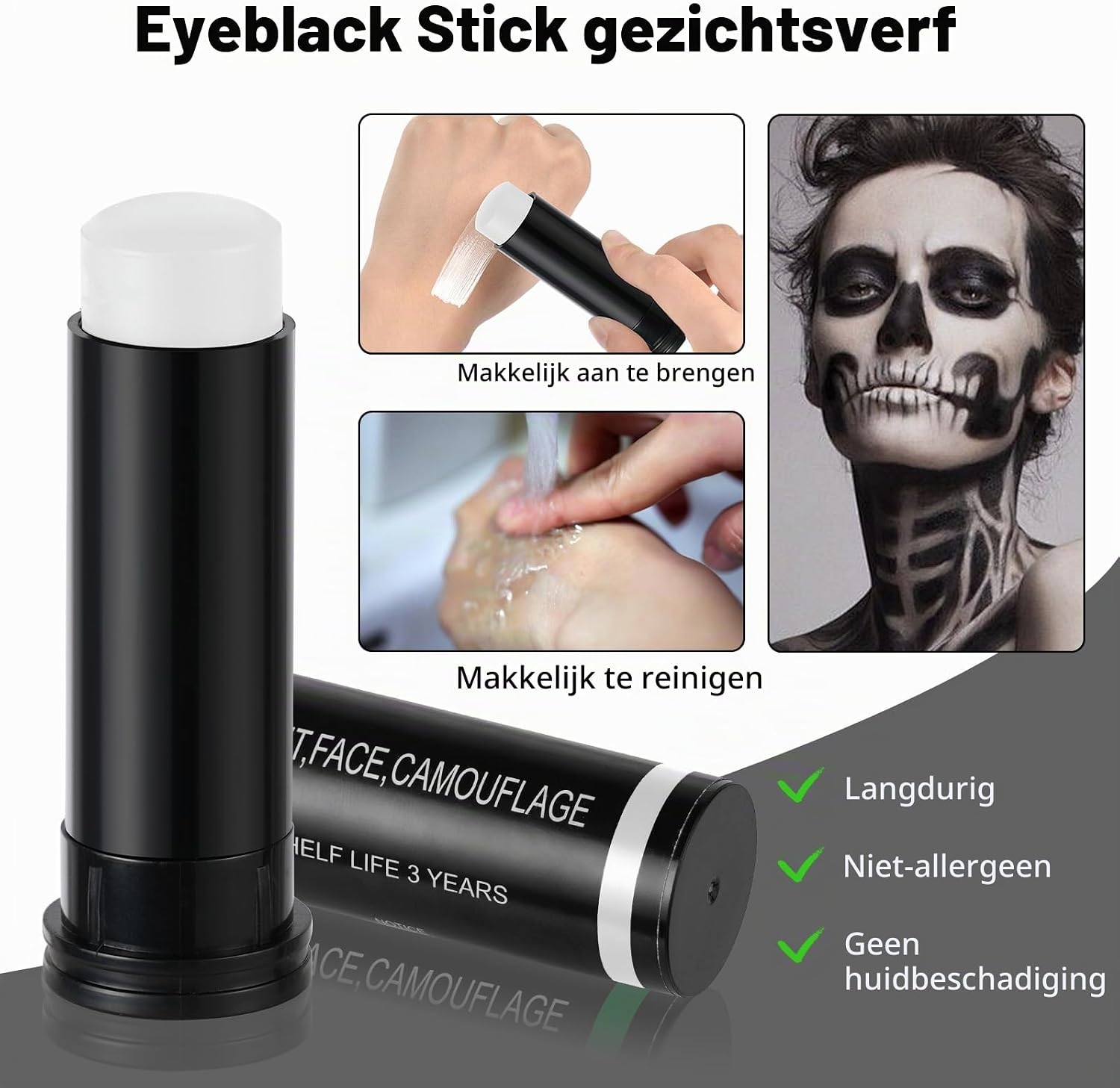 Detalle de Aomig Aomig gezichtsverfstick wit voor sport, cosplay en verkleedpartijen