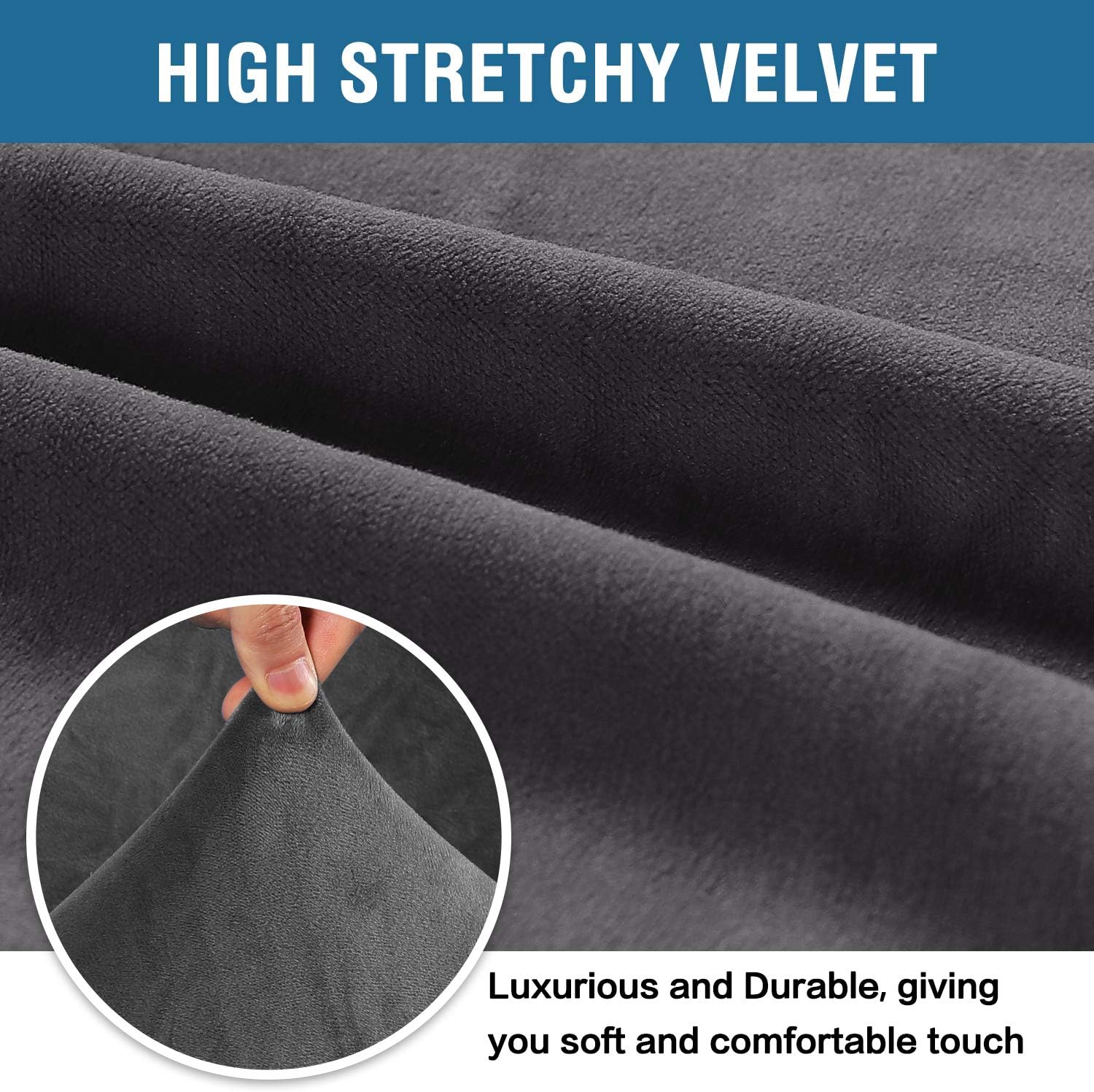 Detalle de H.VERSAILTEX Stretch Velvet Loveseat Cover, Grey, 58–72 inch
