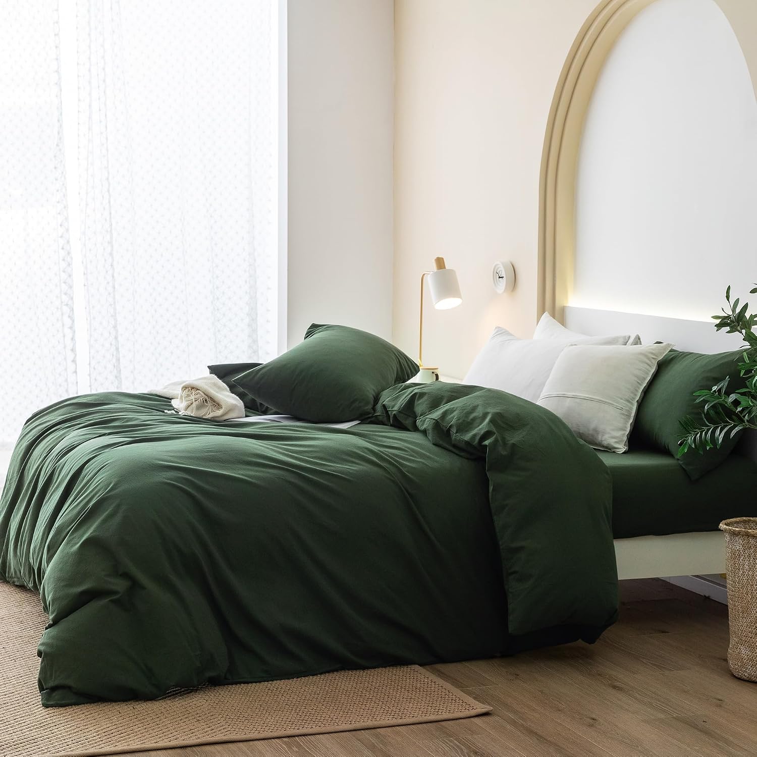 Detalle de JIYUAN Super King Plus Washed Cotton Duvet Cover Set (Relaxed Linen Feel) with Hidden Zipper & 8 Corner Ties