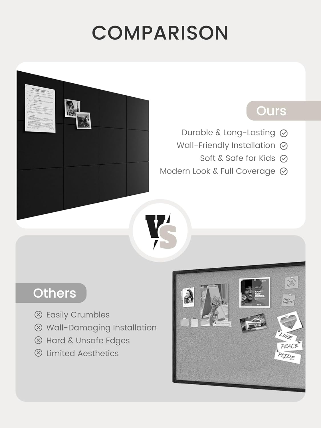 Thumbnail 6 de Bumusty Large Felt Notice Board (48" x 36") alternative, 12-pack with 70 removable adhesive tabs