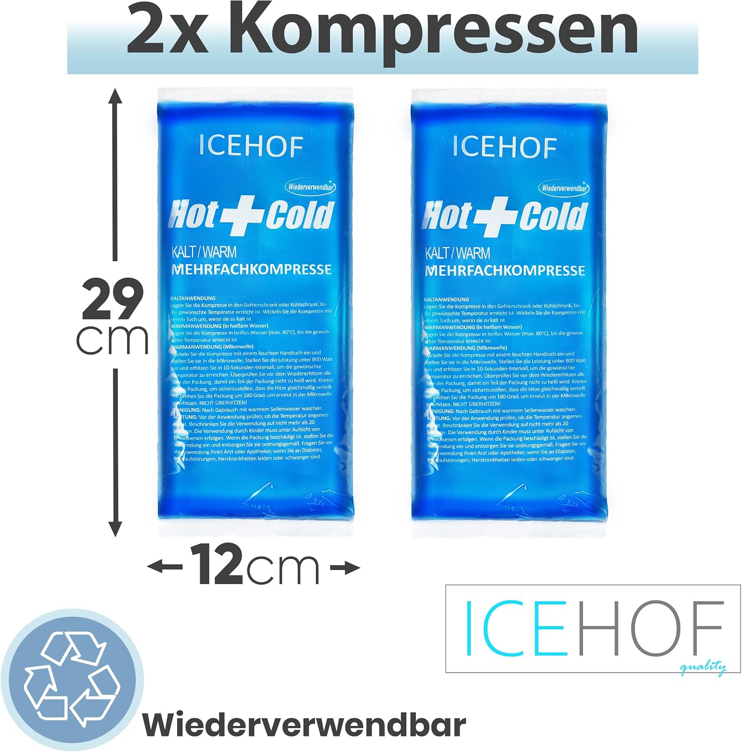 Detalle de ICEHOF Kühlpads (2x groß) – Modernstes Soft-Gel, lange Kühl- und Wärmedauer