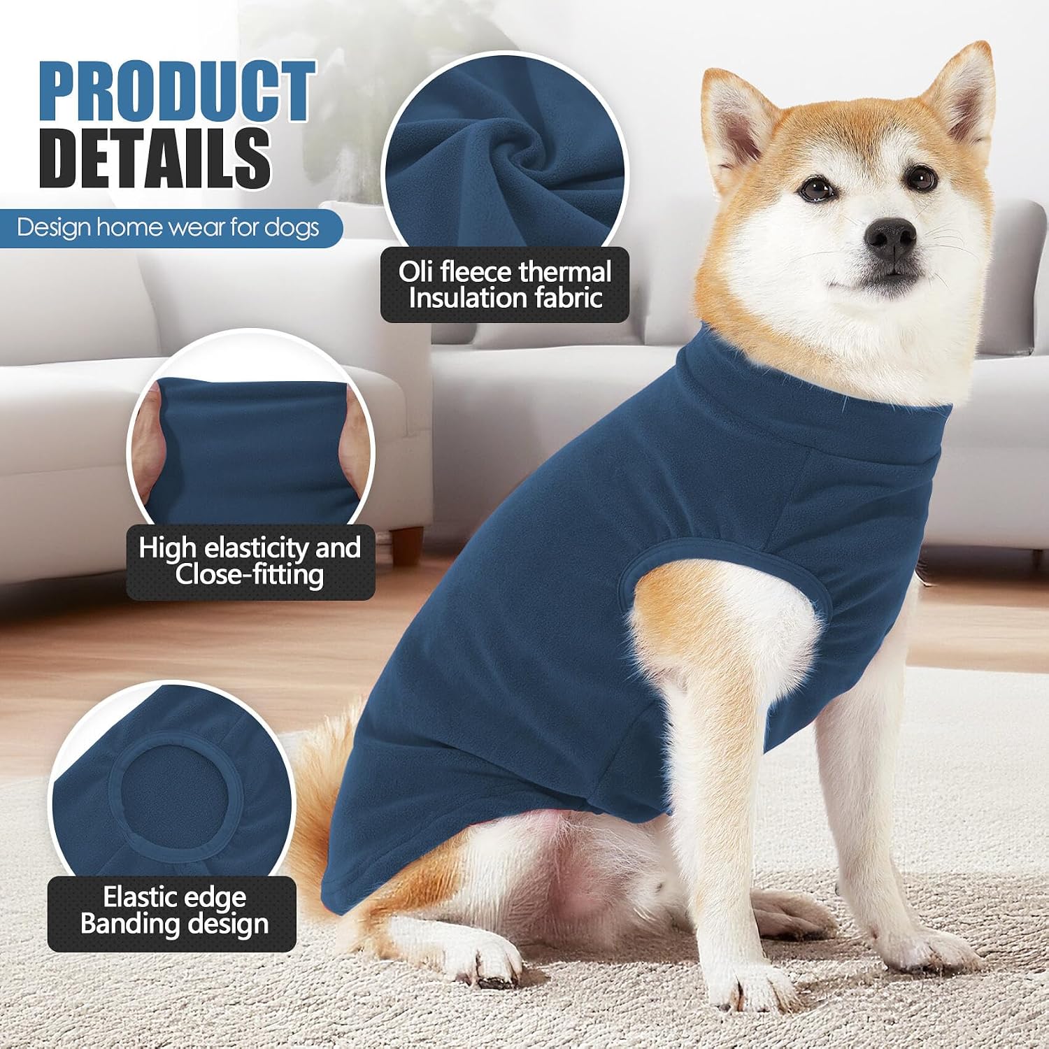 Detalle de BT Bear Dog Winter Coat fleece jacket vest for medium to large dogs (Turquoise, Size L)