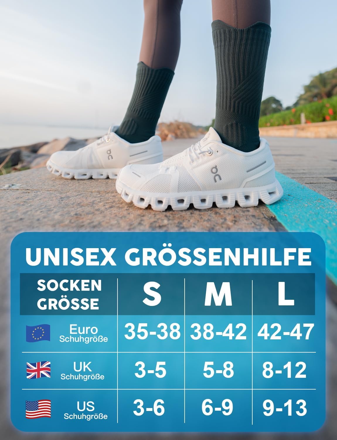 Thumbnail 1 de Juclise Bambus Kompressions-Laufsocken (15–20 mmHg) mit Coolmax & Blasenschutz im 3er-Pack