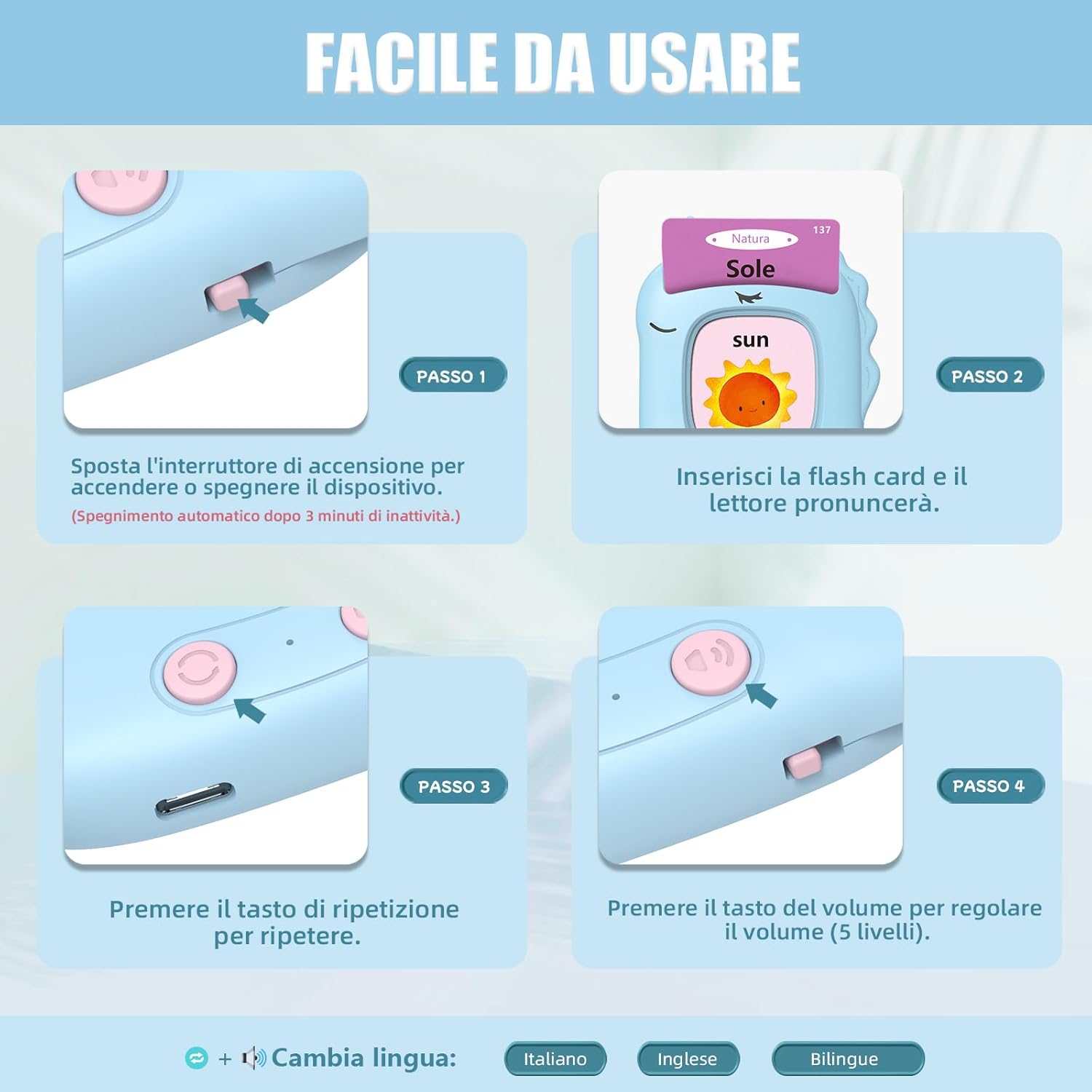 Thumbnail 2 de VISATOR Talking Flash Cards: schede parlanti da 224 parole per bambini 3+ (italiano/inglese)