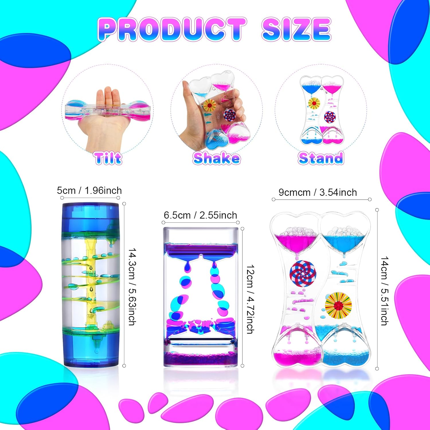 Thumbnail 1 de OSDUE Liquid Motion Bubble Timer Tropfen-Sanduhr – 3er Set (verschiedene Formen)