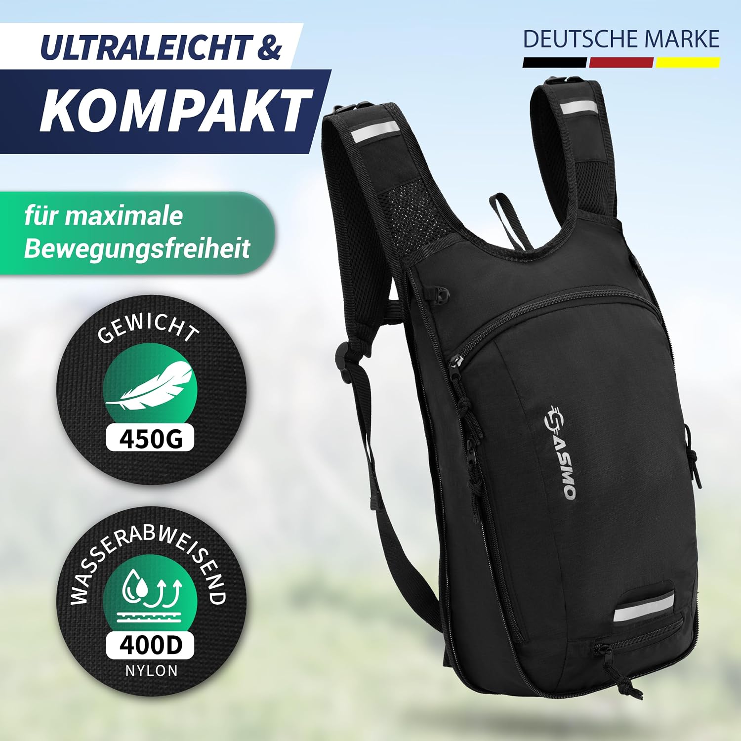 Thumbnail 6 de SASMO Sports Fahrradrucksack 10l + 3l mit Trinkblase, Thermofach und Helmnetz