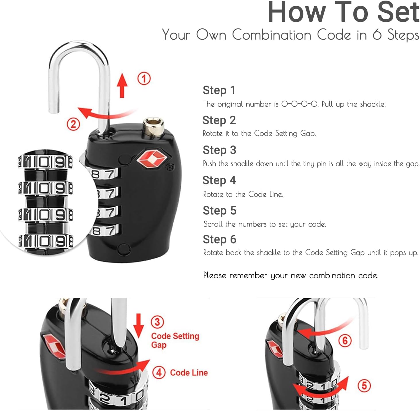 Thumbnail 5 de CFMOUR Suitcase Locks: TSA Approved, 4-Piece Set with 4-Digit Resettable Codes