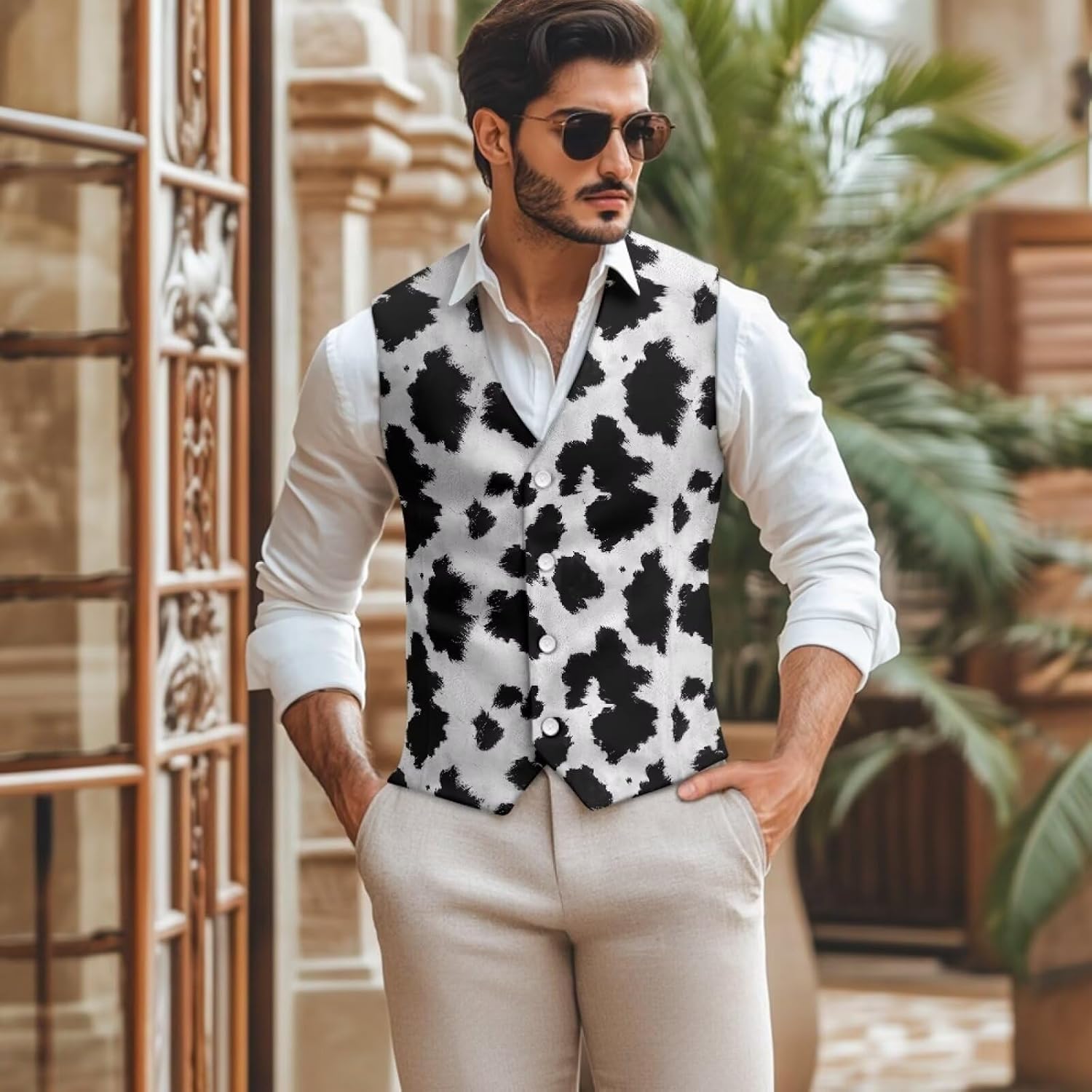 Detalle de POLERO Mens Suit Vest Colorful Printed Dress Vest with V Neck and Adjustable Back for Smart Casual to Formal Wear