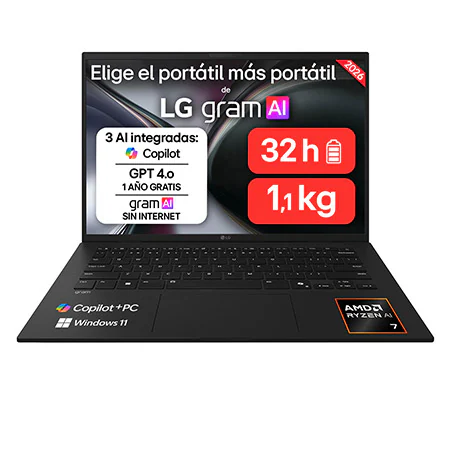 Detalle de LG gram 14Z95U-G.AU88BN: portátil ligero con Ryzen AI7, 32 GB RAM y 1 TB SSD