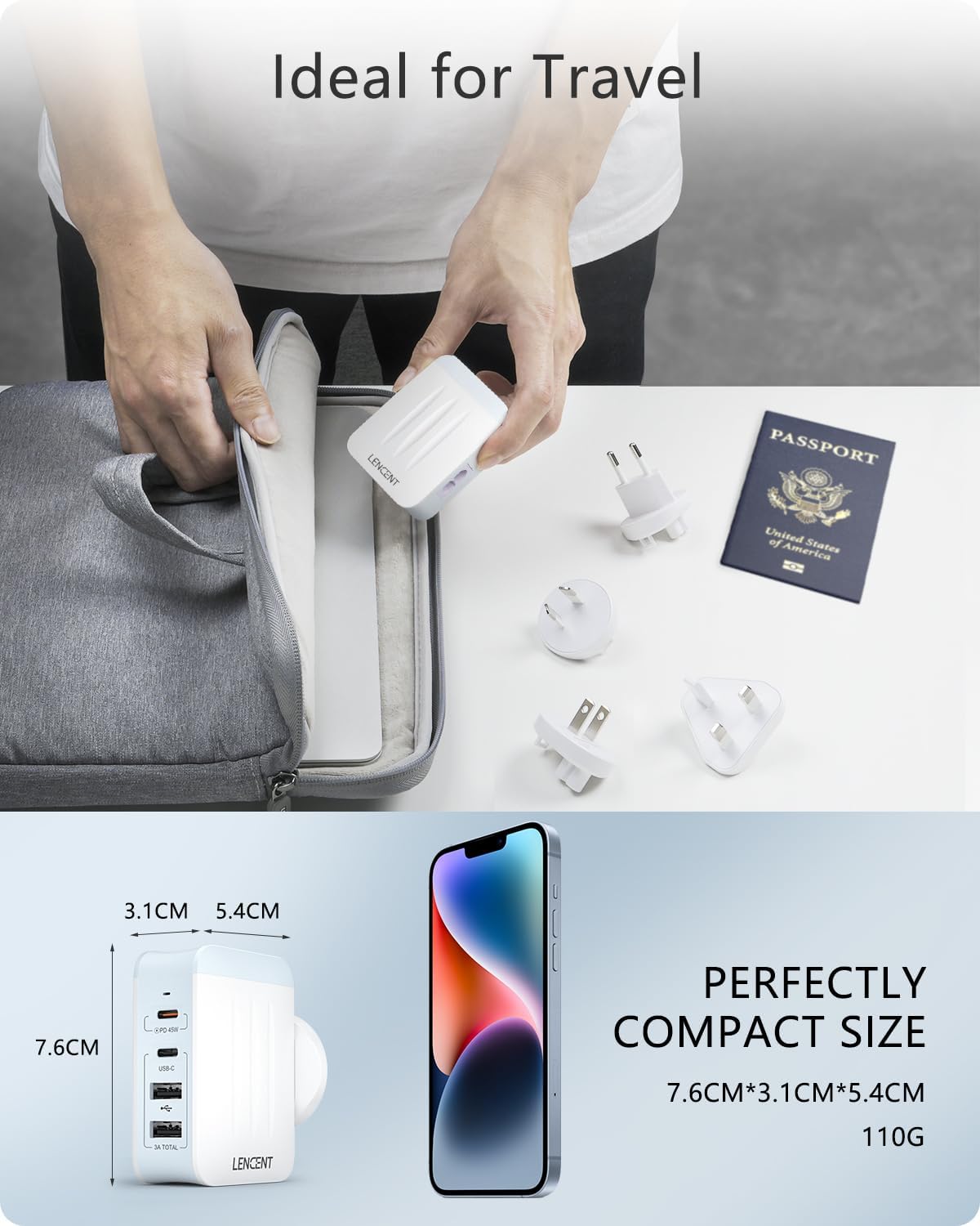 Thumbnail 5 de LENCENT Universeller Reiseadapter 45W