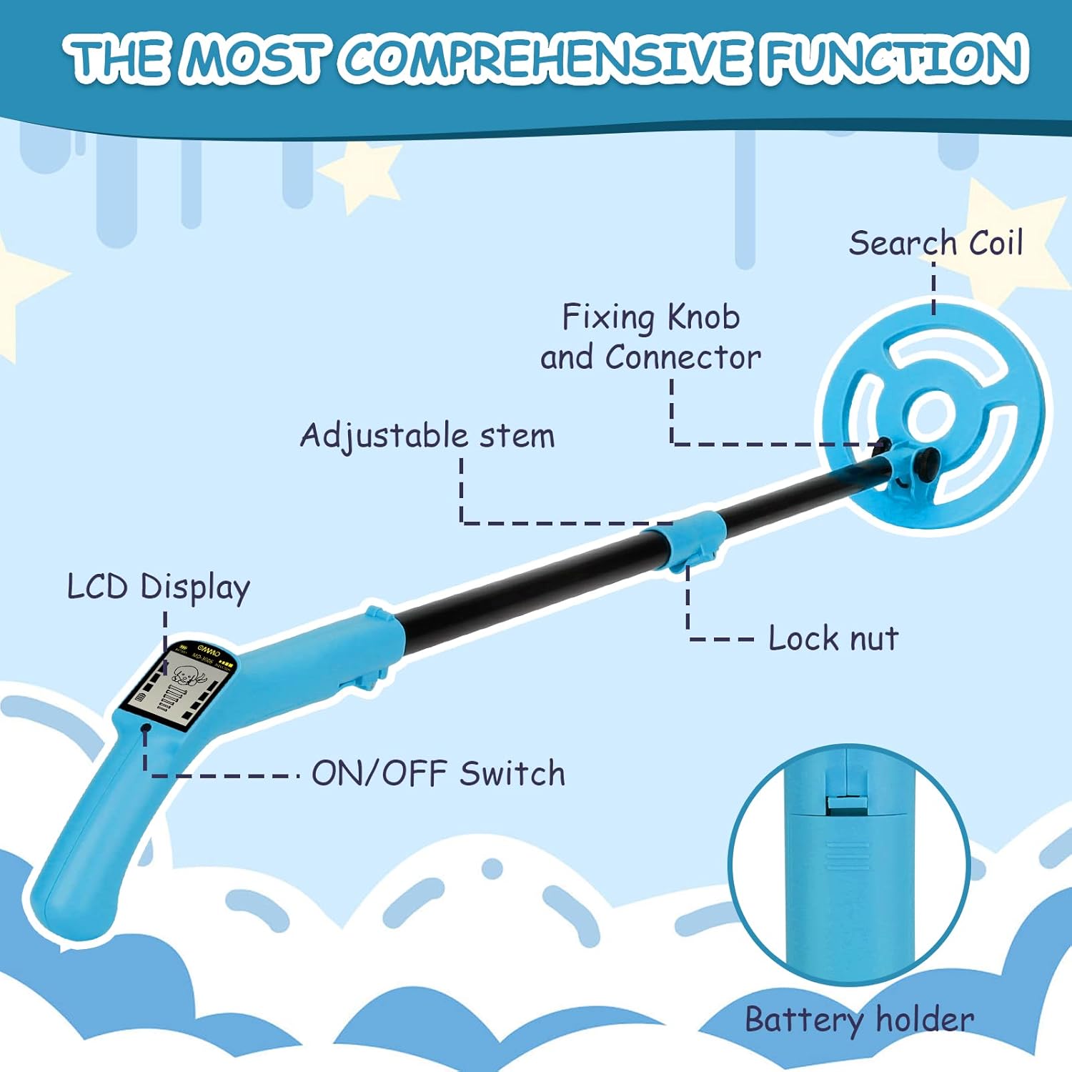 Thumbnail 6 de OMMO Metalldetektor für Kinder mit LCD-Display, 6" Suchspule und verstellbarem Stiel (Azure)