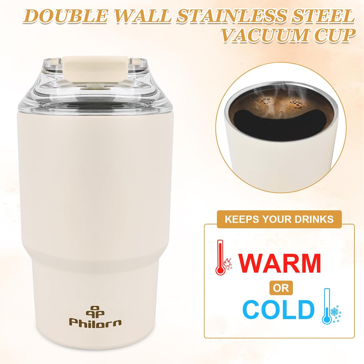 Detalle de PHILORN 92CM-SI-9WP thermobeker van 400 ml, dubbelwandig, wit