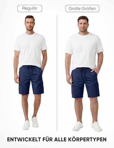 Thumbnail 6 de JMIERR Cargo Shorts Herren – kurze Baumwoll-Shorts mit elastischer Taille, 6 Taschen, Blau, Größe L (EU 52)