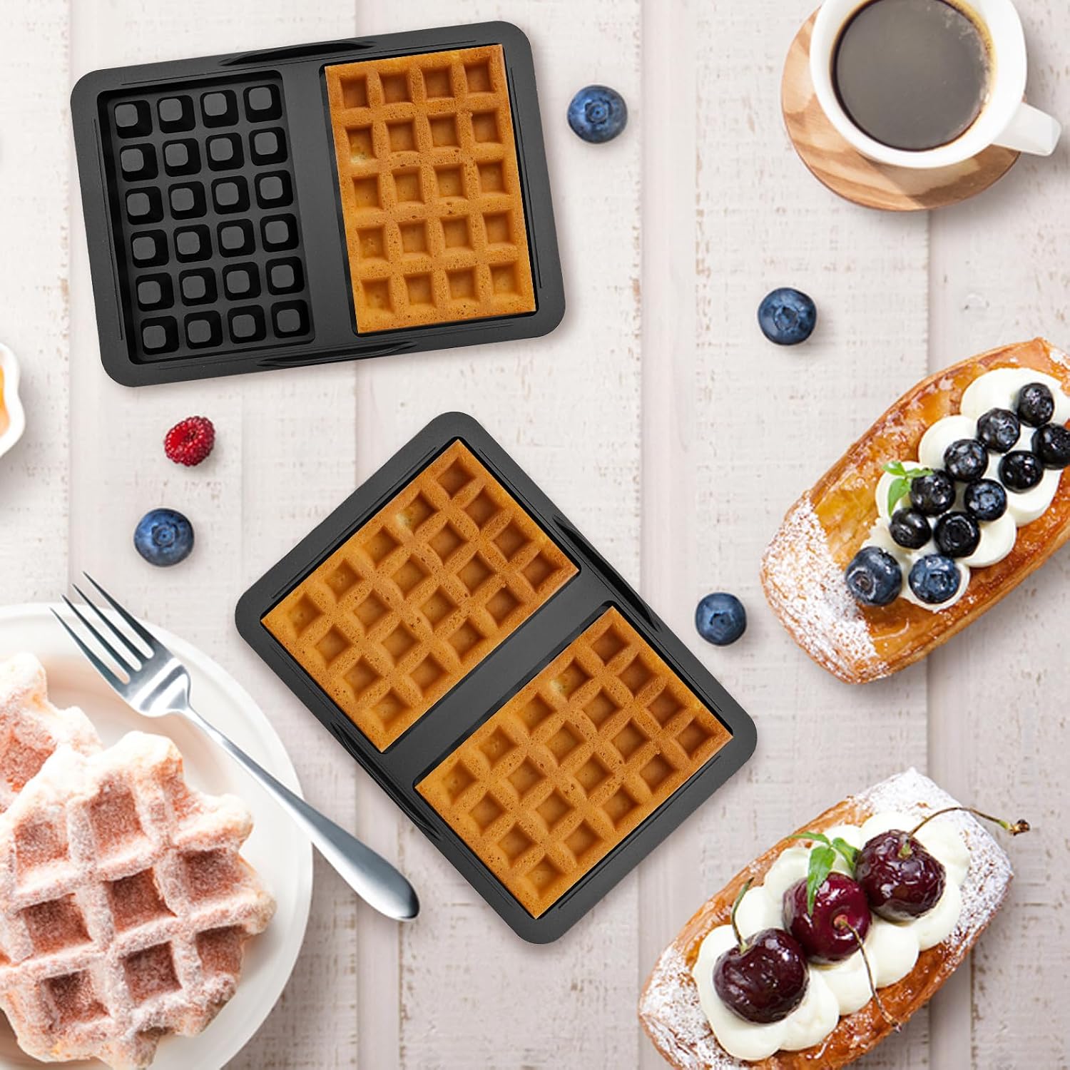 Thumbnail 4 de HVIHWI 2er Waffeleinsatz aus Silikon – belgische Waffeln kompatibel zu Ninja Airfryer AF300EU/AF400EU/AF451EU/SL400EU/AF500DE