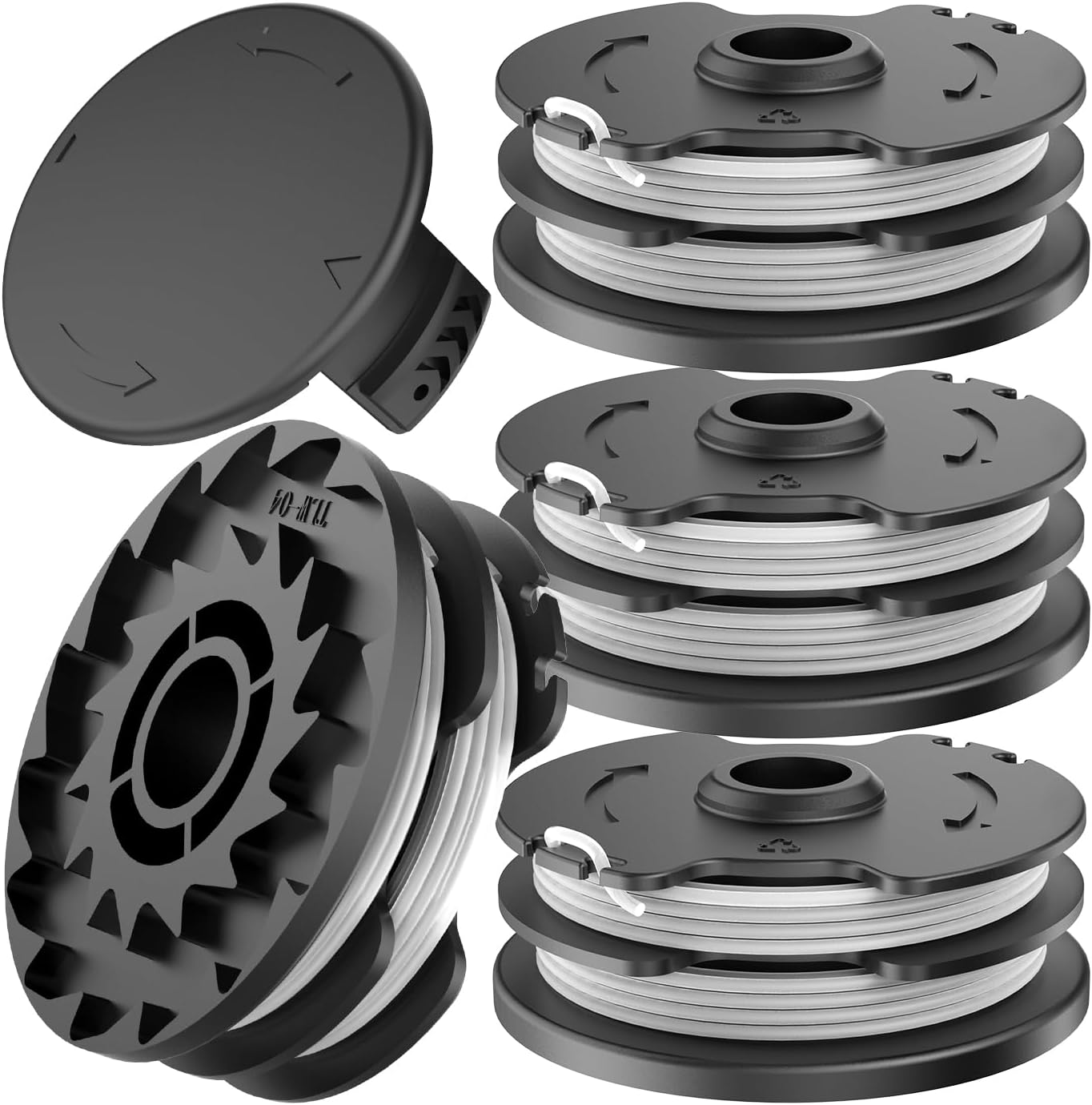 FUSHUI Ersatzspule 4er-Set mit Spulenabdeckung für Parkside PRTA 20-Li – langlebiger Trimmerfaden, Autofeed