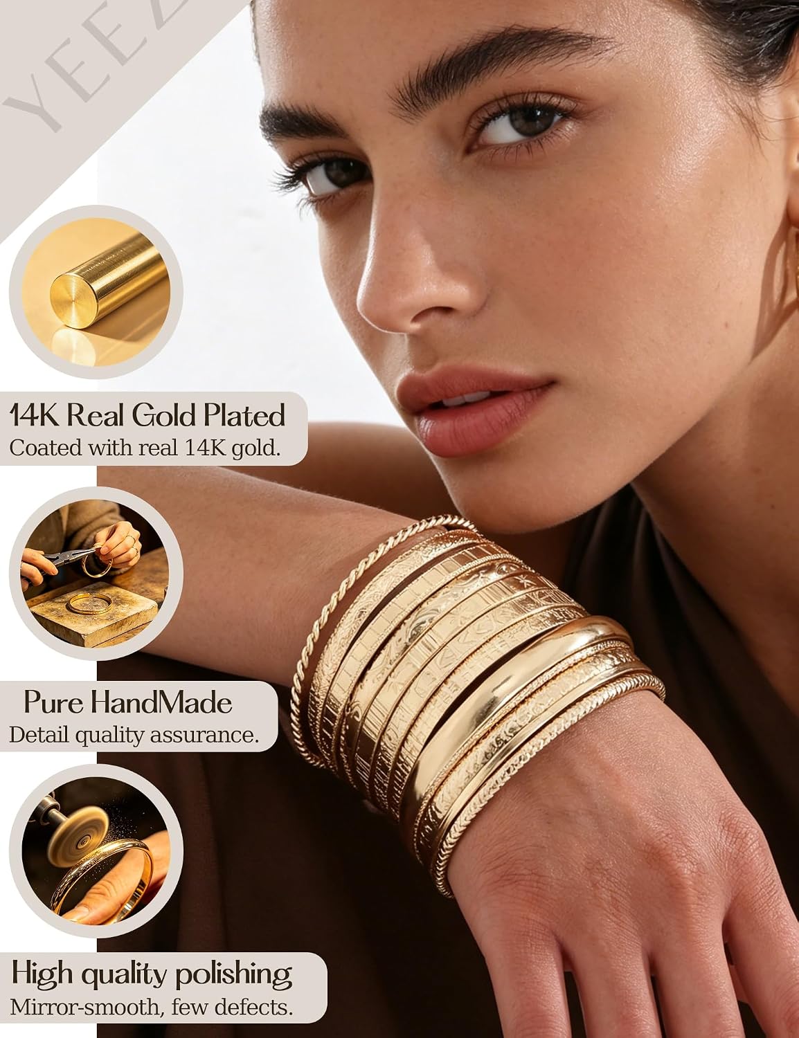 Detalle de Gold bangle bracelet set, 14K plated