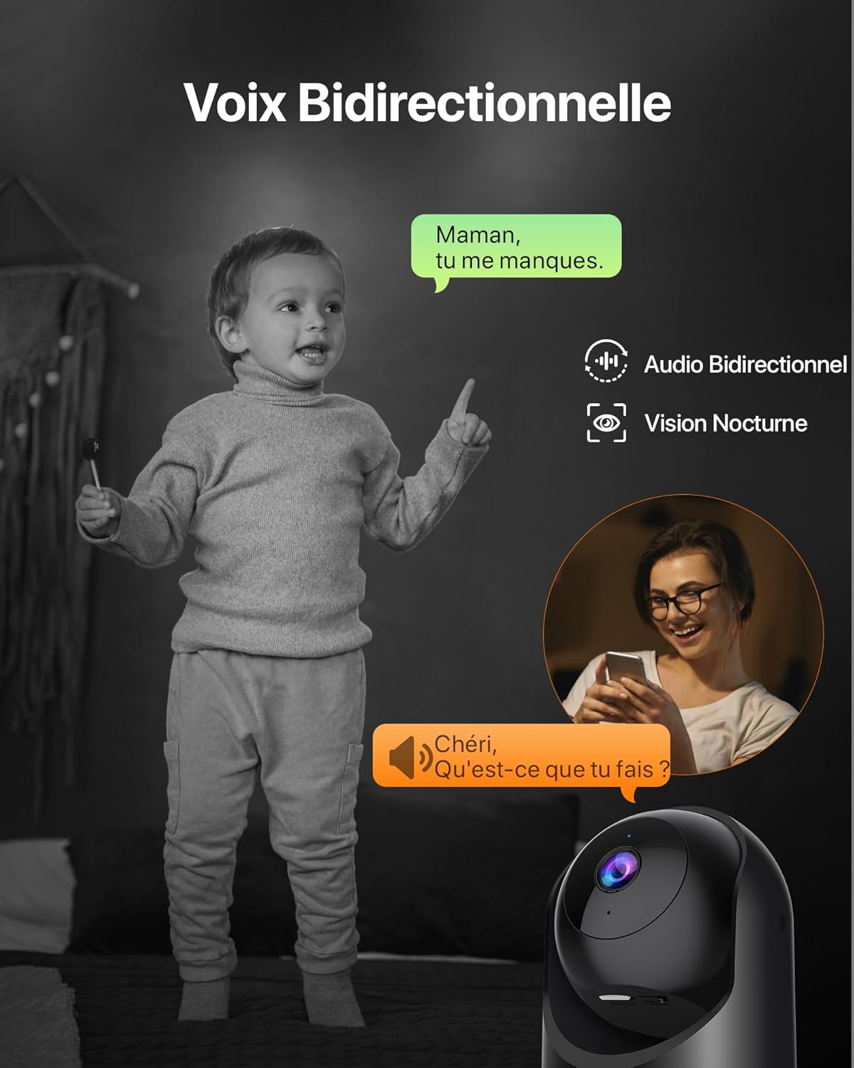 Thumbnail 6 de Tenda Caméra de Sécurité Intérieure 2K CP3 V3.0 Noire – 360° avec Audio Bidirectionnel, Vision Nocturne et Détection de Mouvement