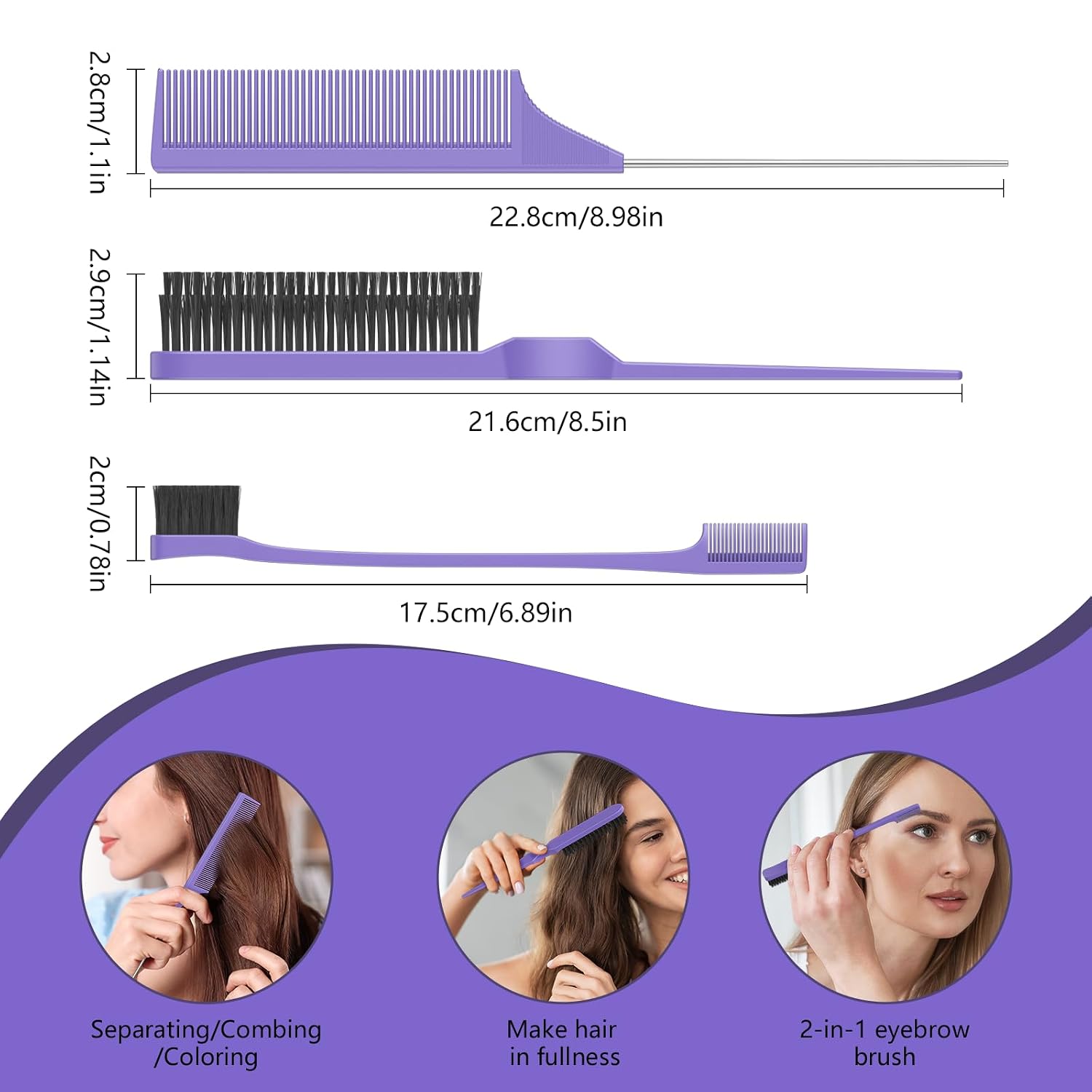 Thumbnail 4 de Purple Curly Hair Brush Set
