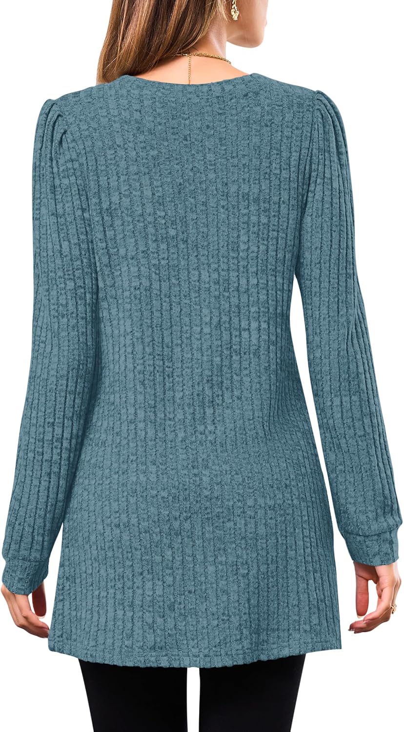 Detalle 2 de WNEEDU Women's Long-Sleeve Sweater Dress with Pockets and Vertical Stripes