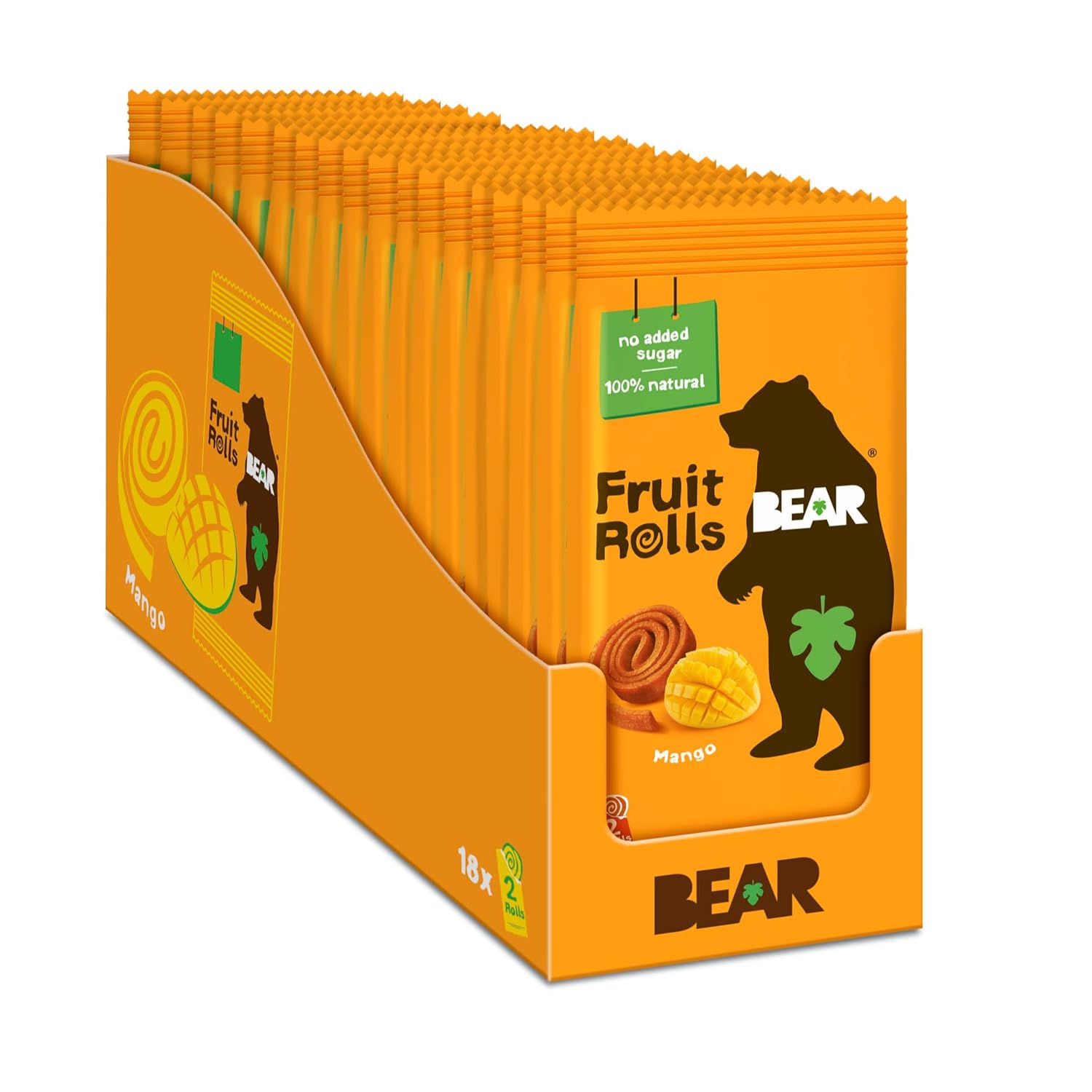 Detalle de BEAR Fruchtrollen Mango – 100% Natürliche Inhaltsstoffe, Zuckerfrei, 18 Beutel à 20 g (360 g)