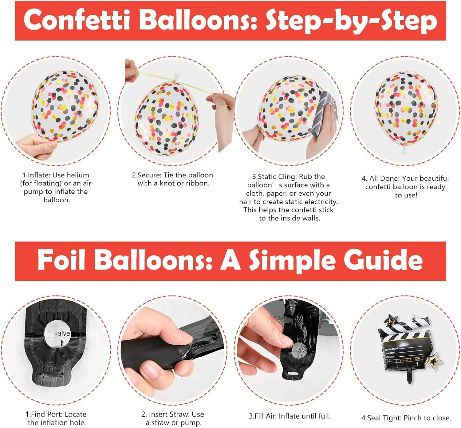 Thumbnail 2 de Movie Night Party Balloons (35 pcs) Red, Black & Gold Confetti with Film Clapboard & Pop Corn Foil Balloon
