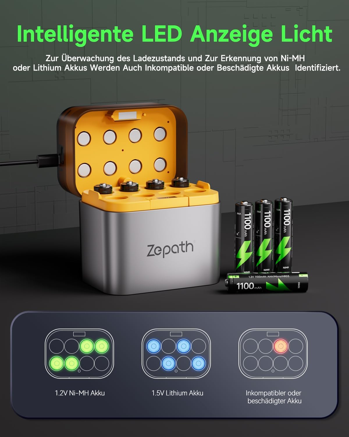 Thumbnail 3 de Zepath Hybrid Ladegerät mit 8x AAA Ni-MH/Li-Ion Akkus – Kompakt, flexibel und langlebig
