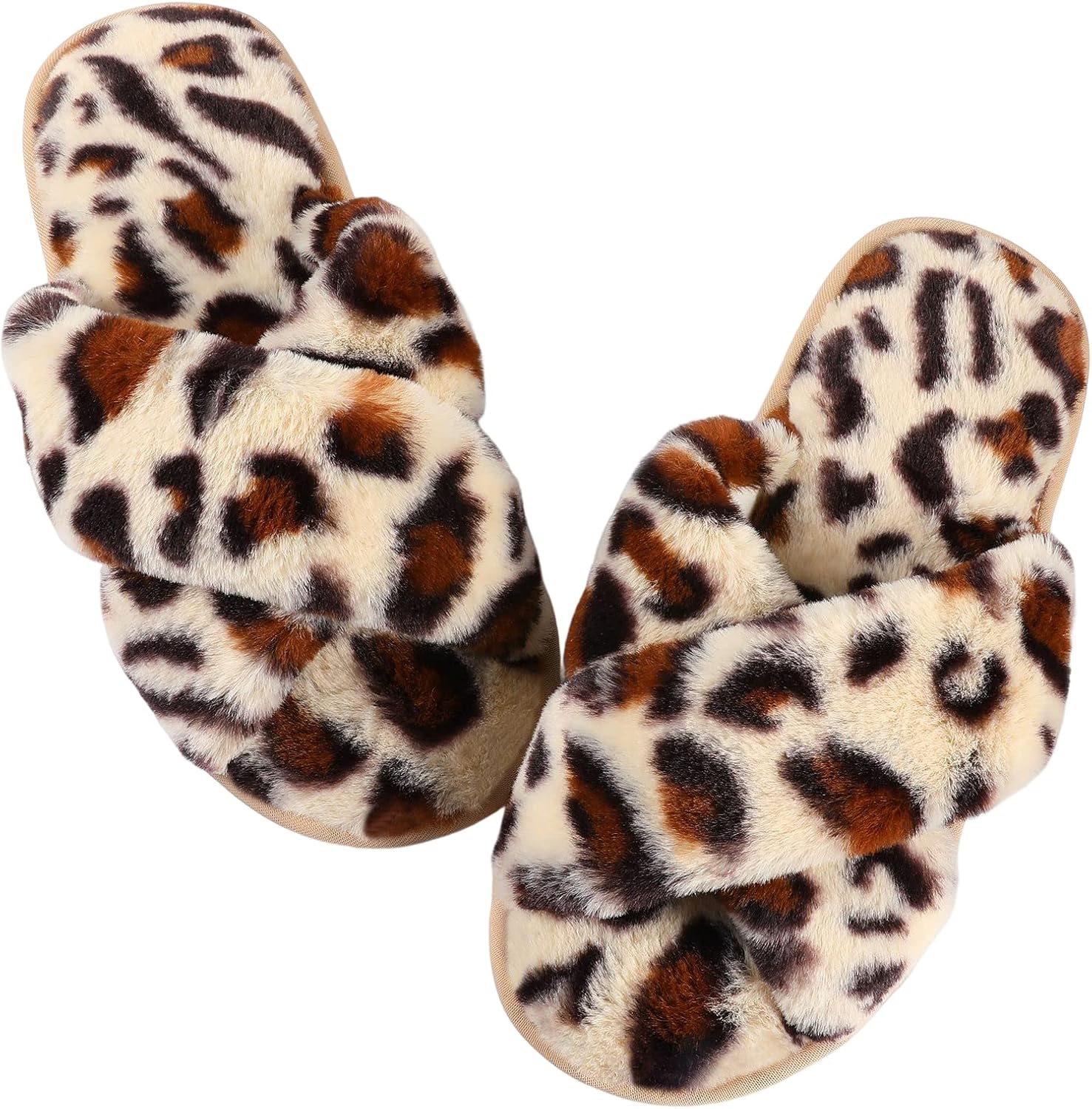 Detalle de Ankis Memory Foam Fluffy Slppers for Women – Open Toe Cross Band Slippers with Faux Fur