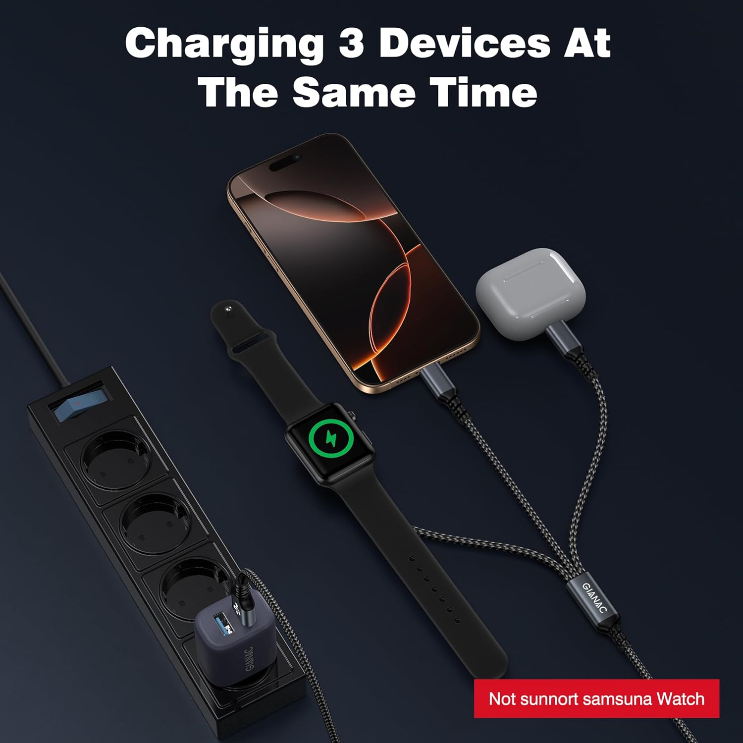 Thumbnail 2 de GIANAC Apple Watch Ladekabel 3 in 1 1,2 m