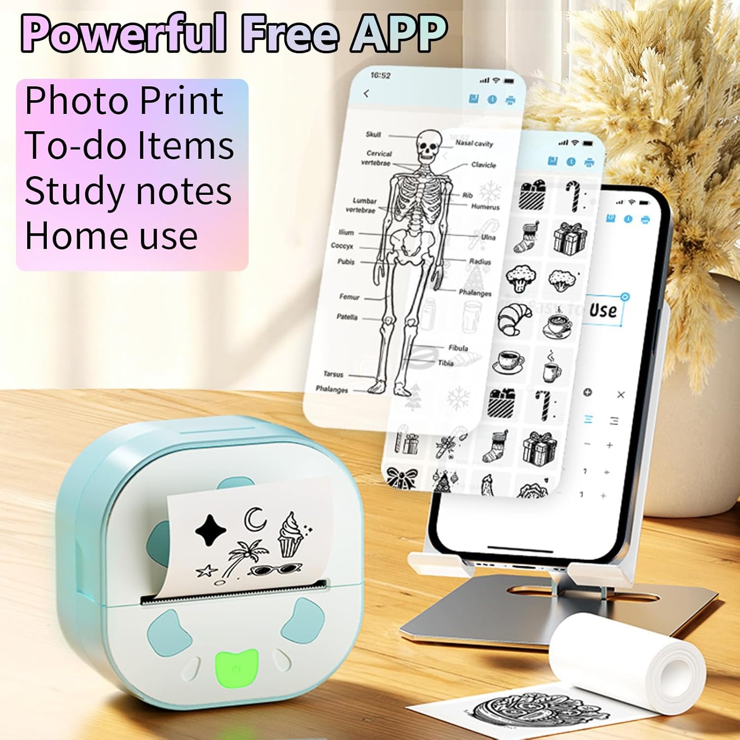 Thumbnail 1 de Zhwidnerso Mini Thermal Printer with 3 Rolls Paper – Bluetooth pocket sticker printer for Android & iOS