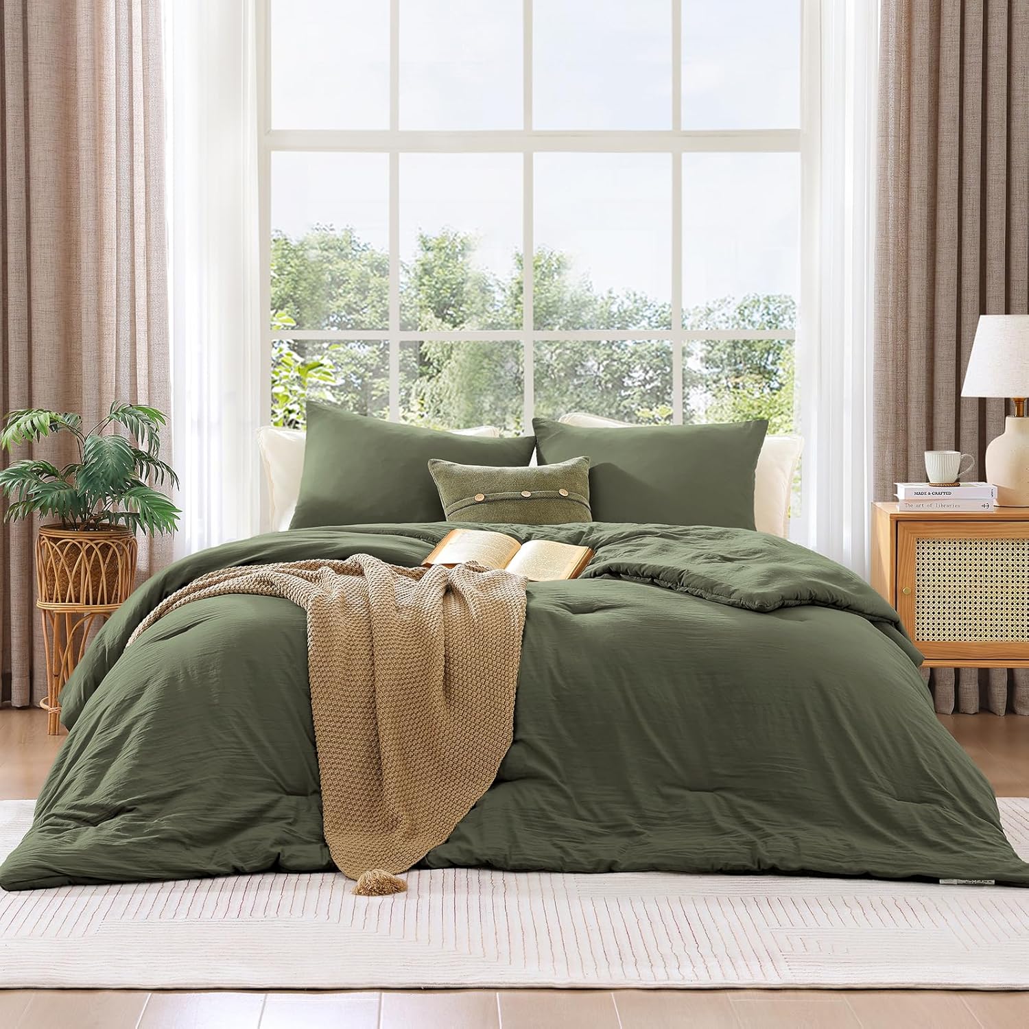 Thumbnail 2 de WRENSONGE Queen Comforter Set (3-Piece) – Prewashed Olive Green Lightweight Comforter with 2 Pillow Shams