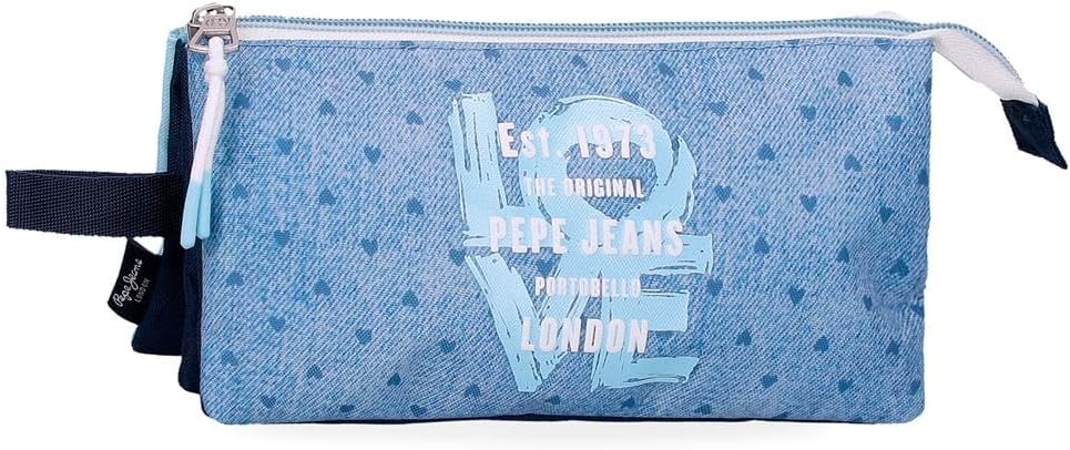 Detalle de Pepe Jeans Noni Denim Astuccio Triplo Blu 22x12x5 cm in Poliestere – Organizzazione e Stile