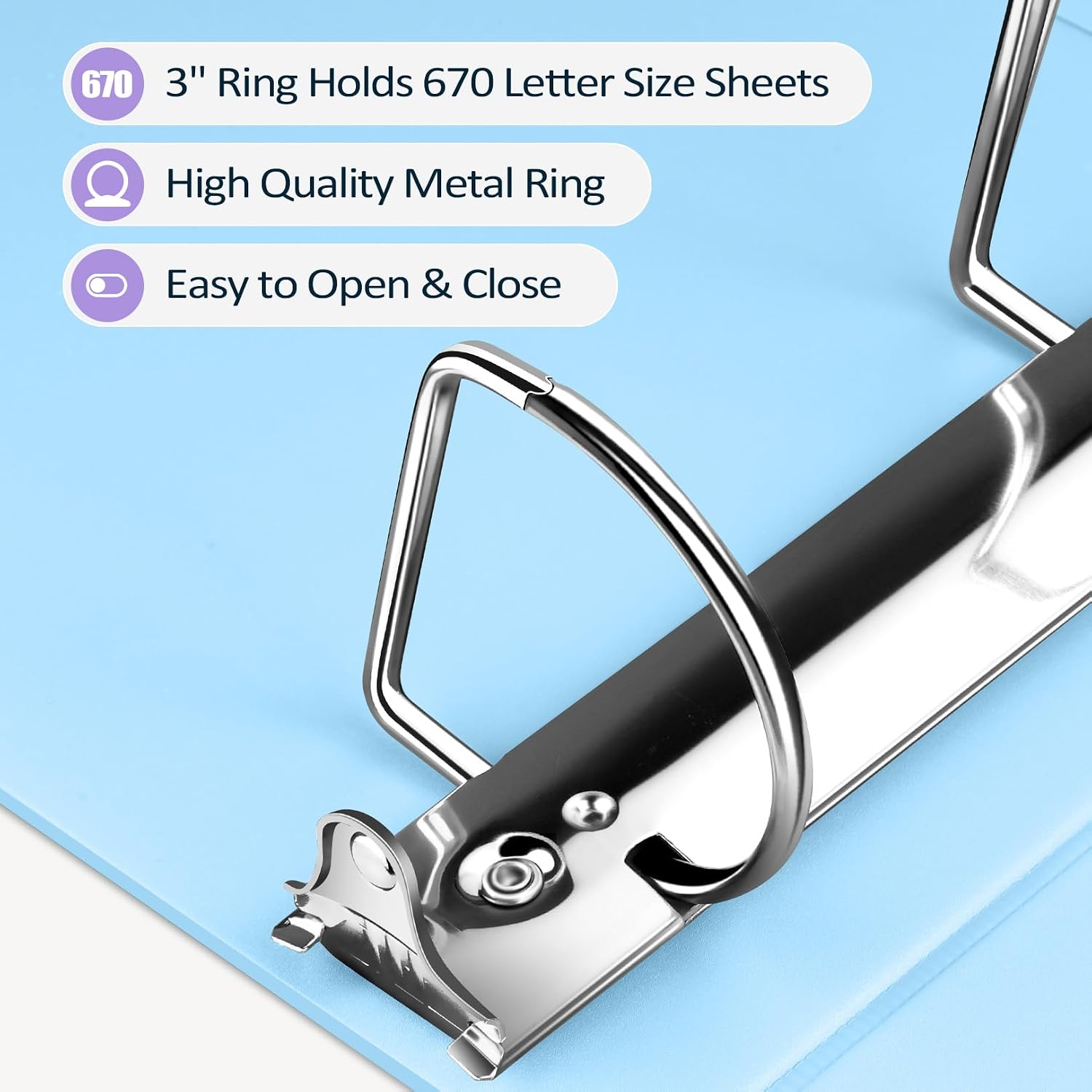 Detalle 2 de Sooez SZA1602-10401A 3-Inch D-Ring Binder, Navy Blue, Letter Size, 670+ Sheets