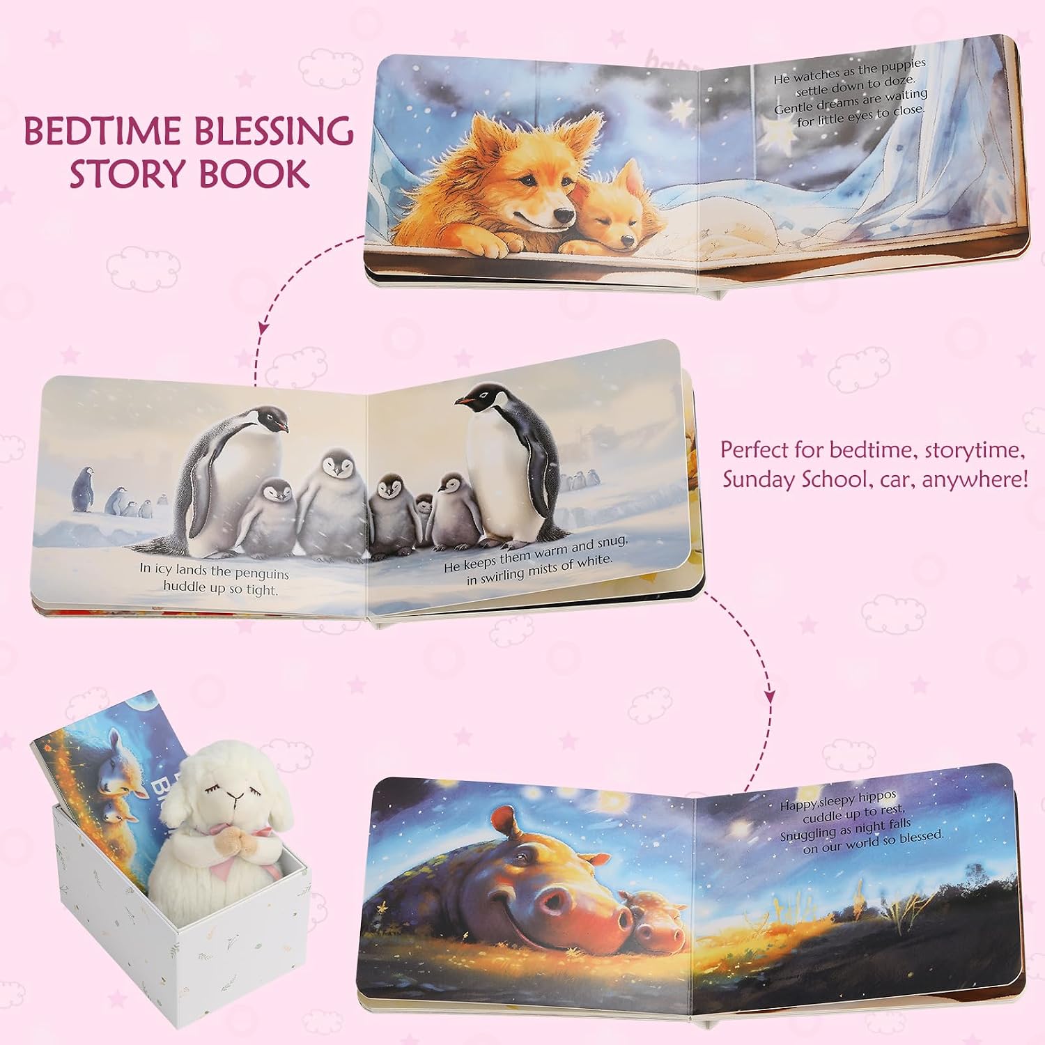 Detalle de Sawnfay Baptism Gifts for Girls & Newborns: 7" Praying Lamb Plush Toy and Bedtime Blessing Book Set