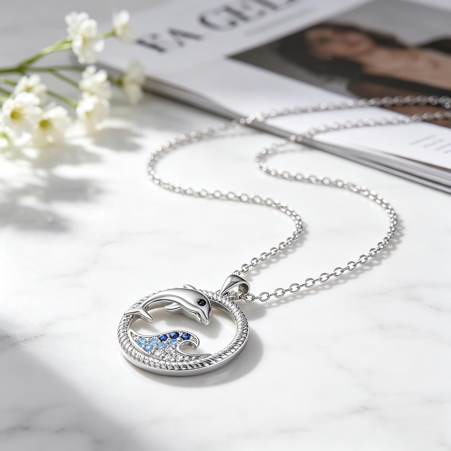 Thumbnail 2 de BerriBling Delphin Kette aus Sterling Silber 925 (verstellbar 45+5 cm) mit Tiermotiv