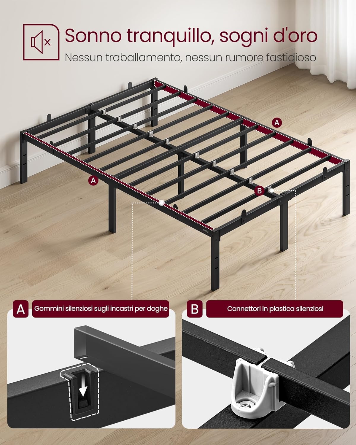 Thumbnail 3 de VASAGLE RMB130BD01: Struttura Letto Matrimoniale in Metallo 120x190 cm, Nero Inchiostro