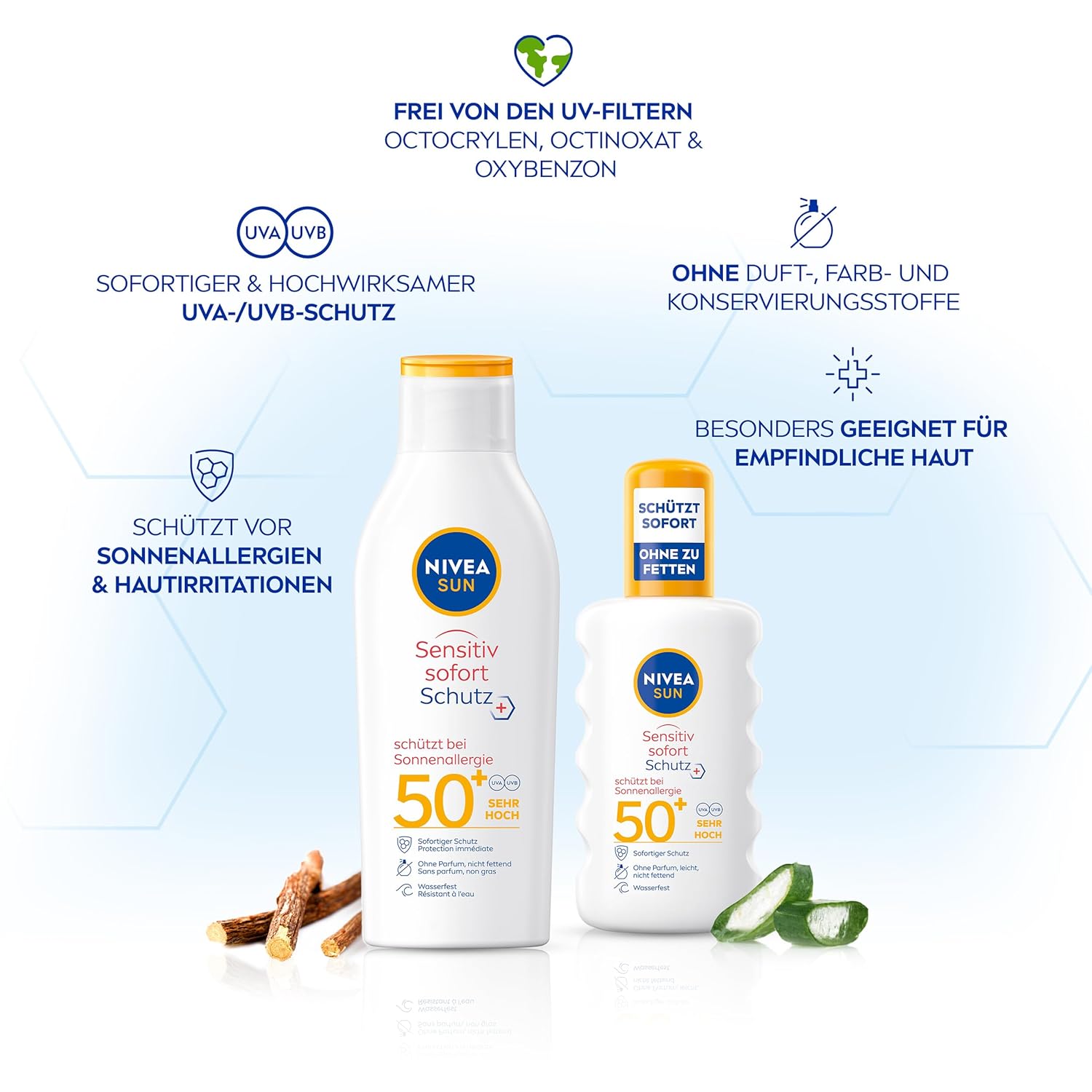 Thumbnail 1 de NIVEA SUN Sensitiv Sofortschutz Sonnenlotion LSF 50+ – parfümfreie, wasserfeste Sonnencreme für empfindliche Haut (200 ml)