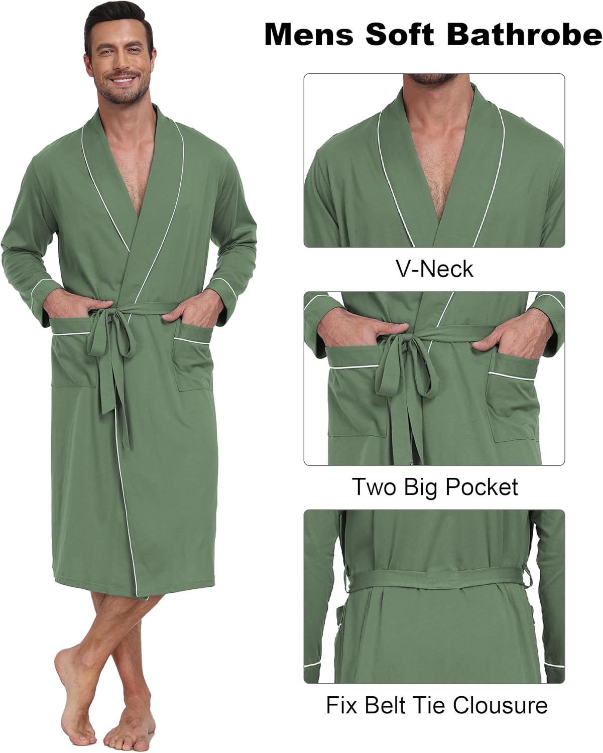 Thumbnail 2 de EA'S SECRET Mens Dressing Gown: Soft 100% Cotton, Lightweight Summer Bathrobe with Pockets