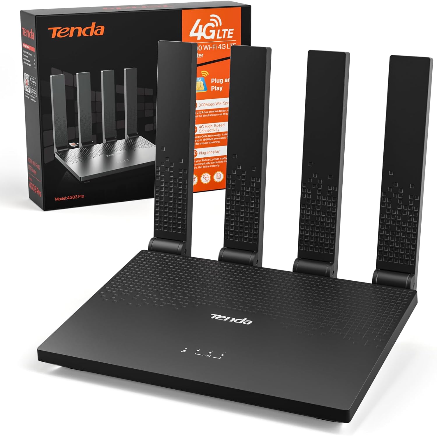 Detalle de Tenda Router 4G con SIM Modem LTE Cat4 Wi-Fi N300 Pro V2.0: con 4 antenne pieghevoli e connessione stabile ovunque