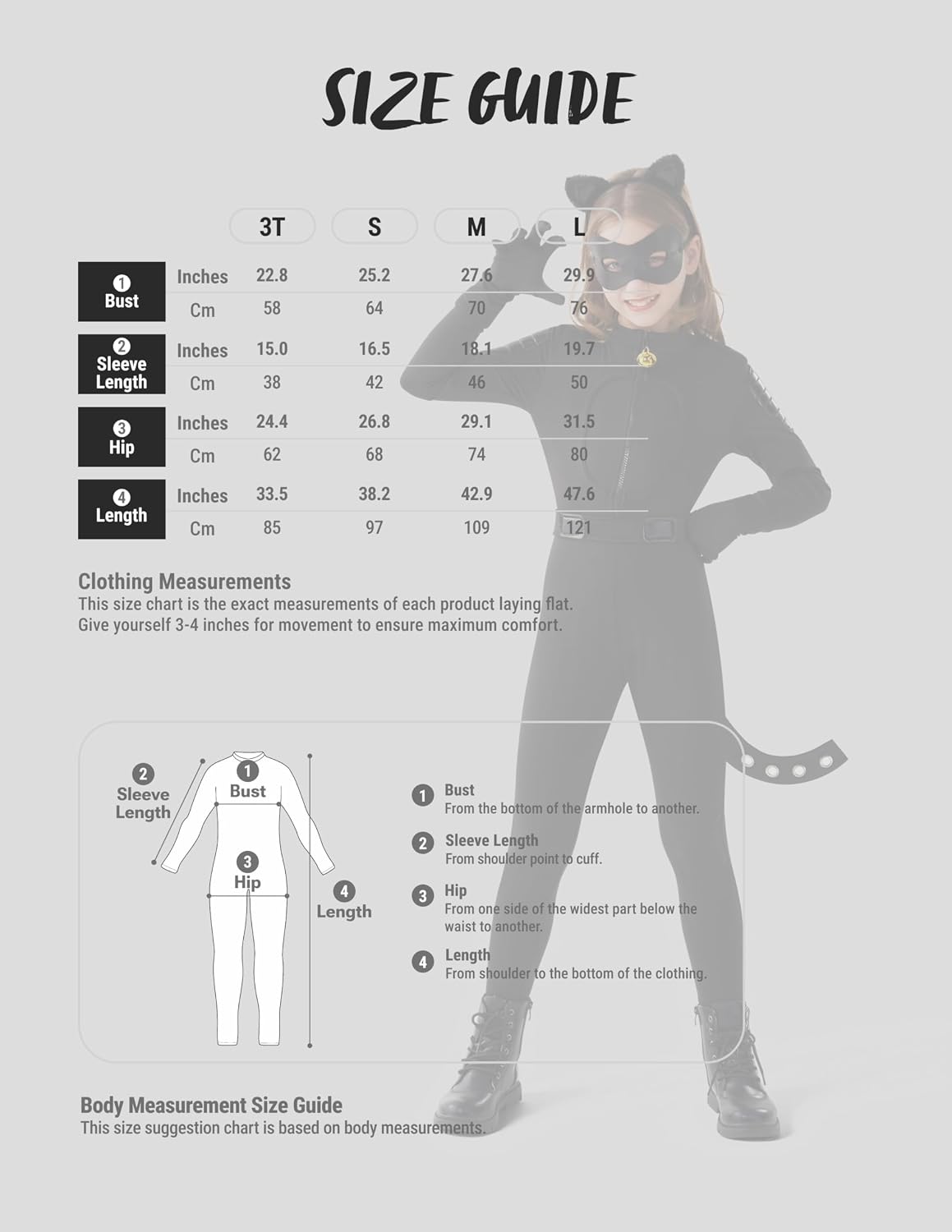 Detalle de Spooktacular Creations Black Cat Costume for Girls with Tail and Front-Zip Bodysuit