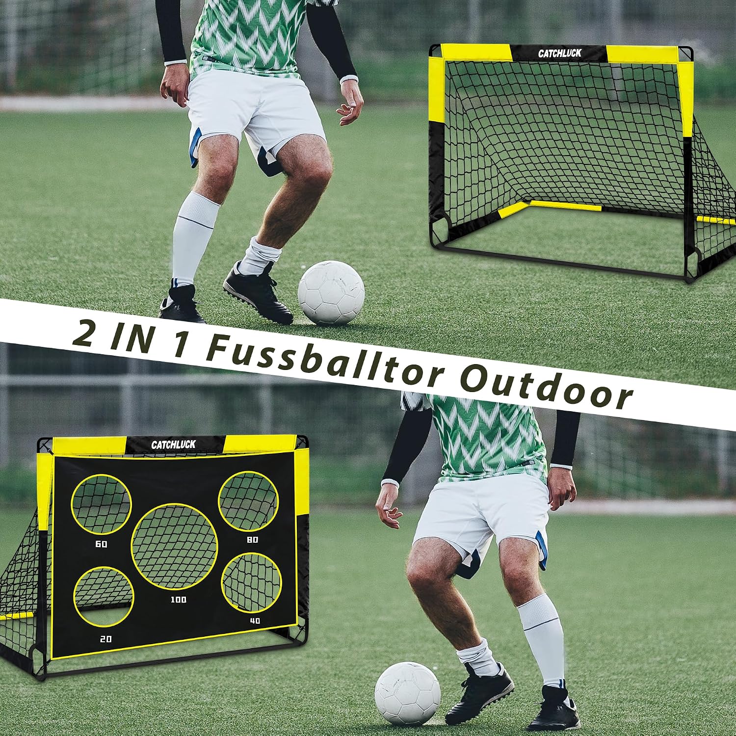 Thumbnail 6 de CATCHLUCK fotbollsmål för barn, vikbart med fem målytor och bärväska, 120 × 90 × 90 cm