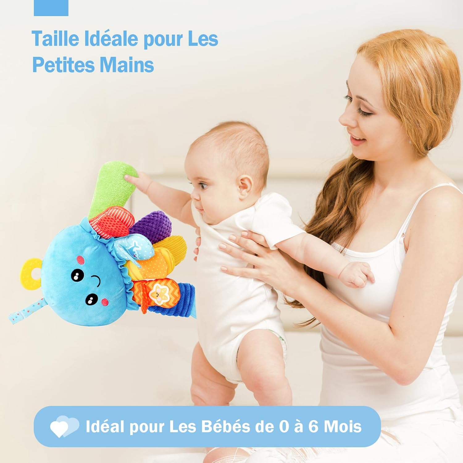 Thumbnail 6 de hahaland Jouet bébé d’éveil 0-3/6 mois : pieuvre sensorielle avec anneau de dentition, miroir et jouets tummy time
