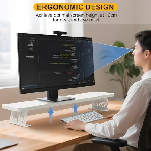 Detalle de Lumibric Wooden Monitor Stand Riser with Metal Legs – White, 80x23.5x10cm
