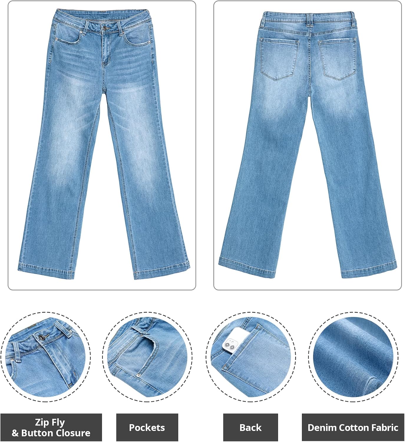 Thumbnail 4 de GRAPENT Women’s Flare Jeans High Waisted Wide Leg Baggy Denim Pants