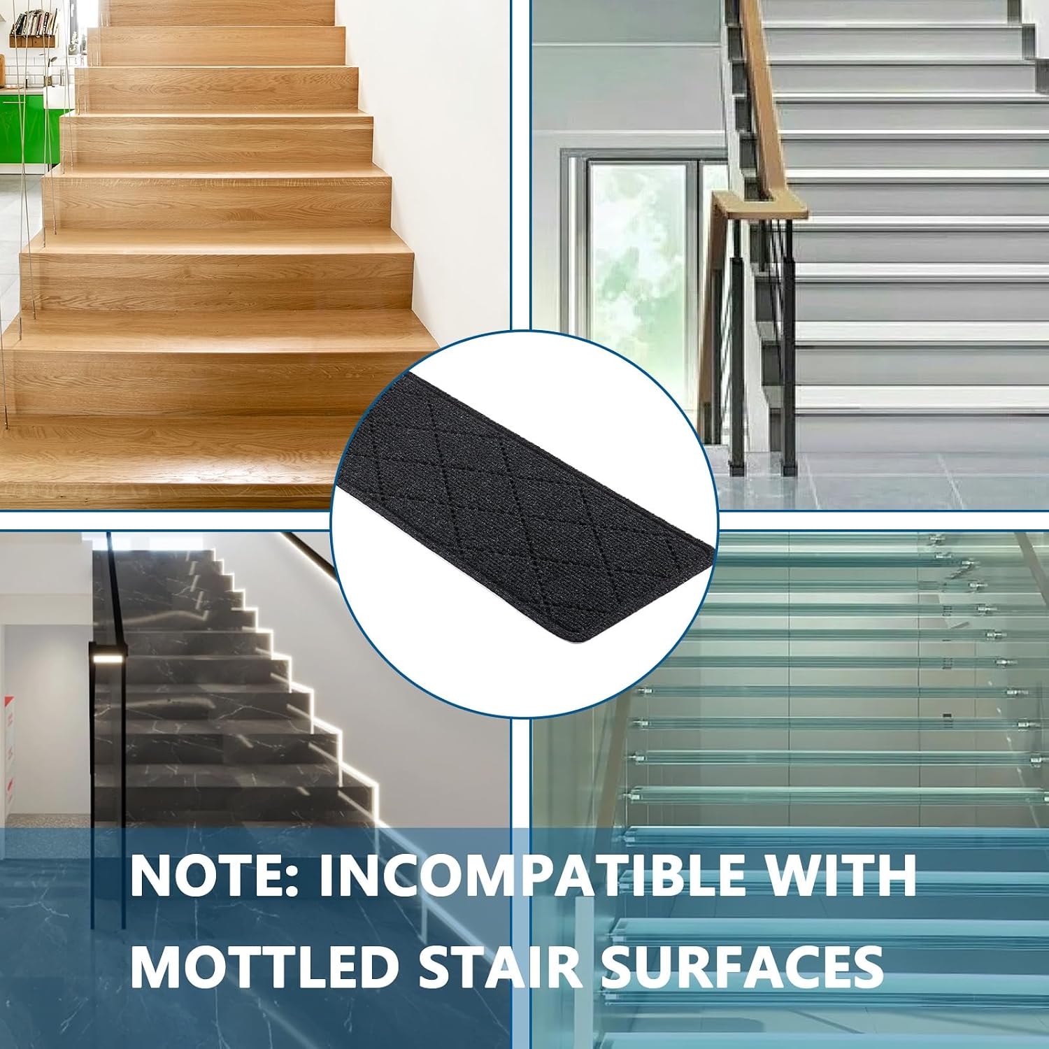 Thumbnail 6 de KOOTETA Indoor Stair Treads (15-Pack) for Wooden Steps, 8" x 30" Non-Slip Carpet Rugs with Reusable Adhesive, Black
