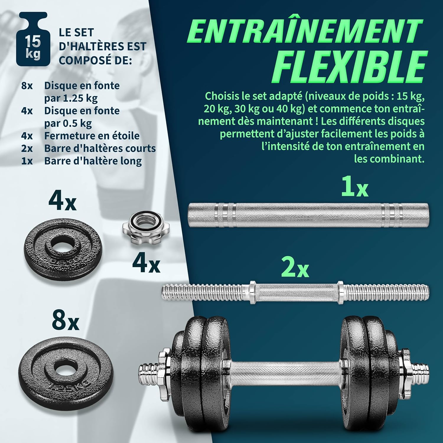 Thumbnail 4 de RE:SPORT Kit d'haltères 2‑en‑1 15‑40 kg 🏋