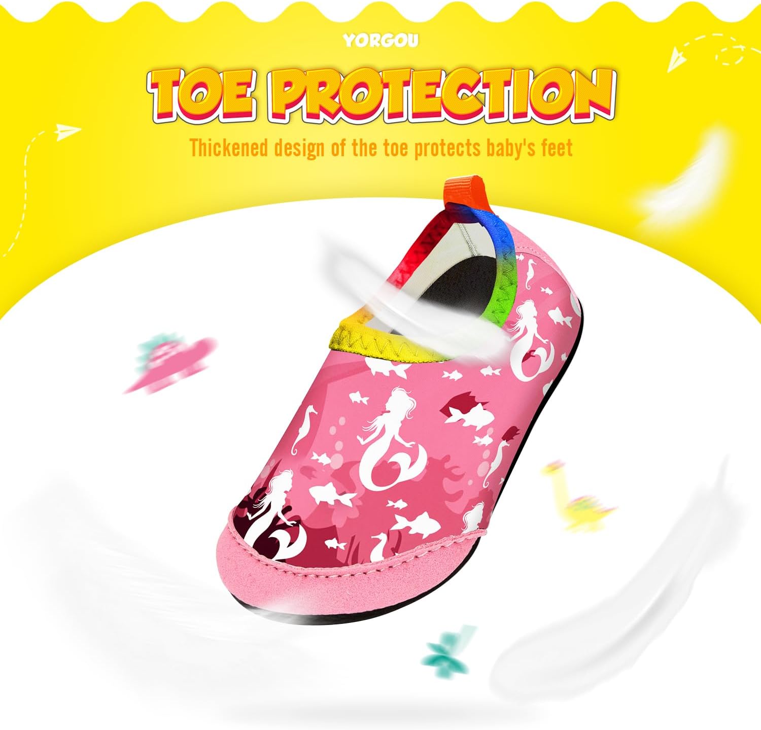 Detalle de Yorgou Mermaid Pink Water Shoes for Toddlers – Non-Slip Beach & Pool Aqua Socks (UK size 6.5/7)