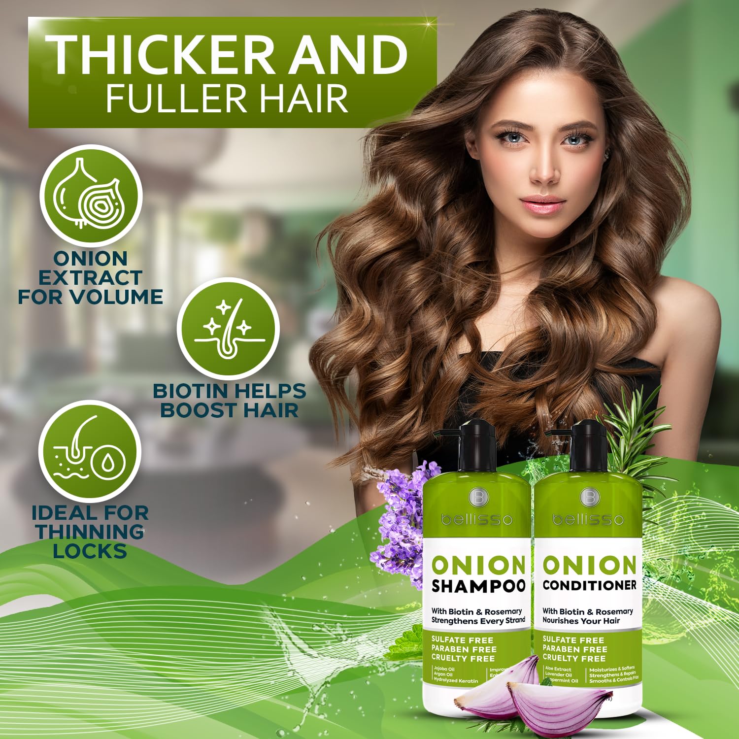 Detalle 2 de BELLISSO Onion Shampoo and Conditioner Set with Rosemary and Biotin