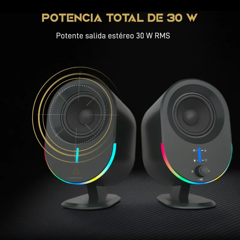 Detalle 2 de Forgeon Aether altavoces gaming 2.0 con Bluetooth 5.3 y RGB, 30W (negros)