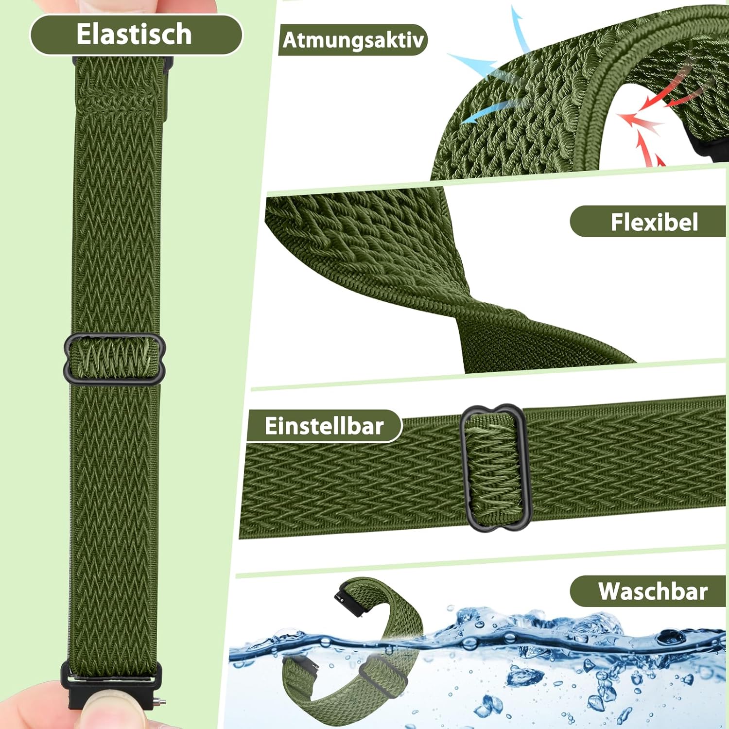 Thumbnail 4 de TumpCez Elastische Uhrenarmbänder (Nylon) mit Schnellverschluss – 19 mm passend für viele Smartwatch-Modelle